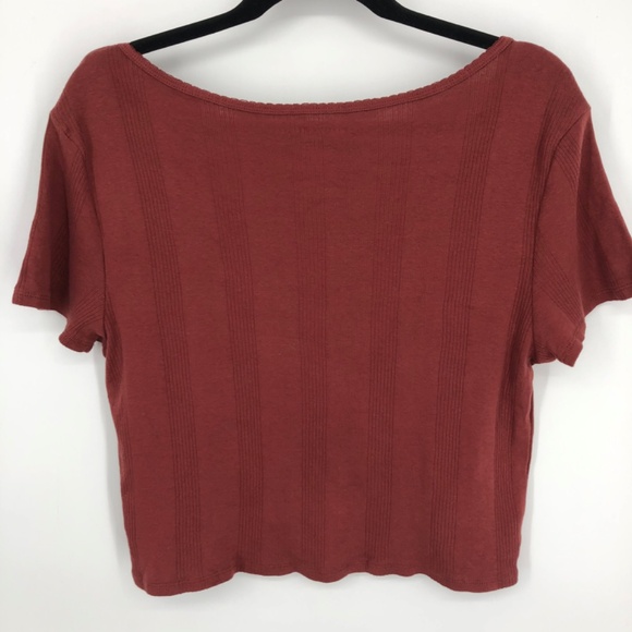 American Eagle Womens Crop Top Size XL Rusty Red Scoop Neck Short Sleeve - Picture 8 of 12